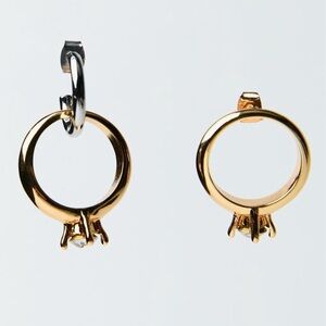 NWT. Zara Gold/Silver Metal Rhinestone Ring Earrings.